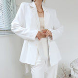 TWOTWINSTYLE White Minimalist Blazer for Women Notched Long Sleeve