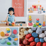 Baby Educational Toy Jenga Wooden Rainbow Stone Stacking Game