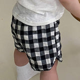New Children Boy Girl Cotton and Linen Loose Shorts Pant Toddler Baby Cute Plaid Printed Pant 12m-5t