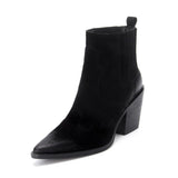 Pointed Toe Mid Heel Leather Boots for Women