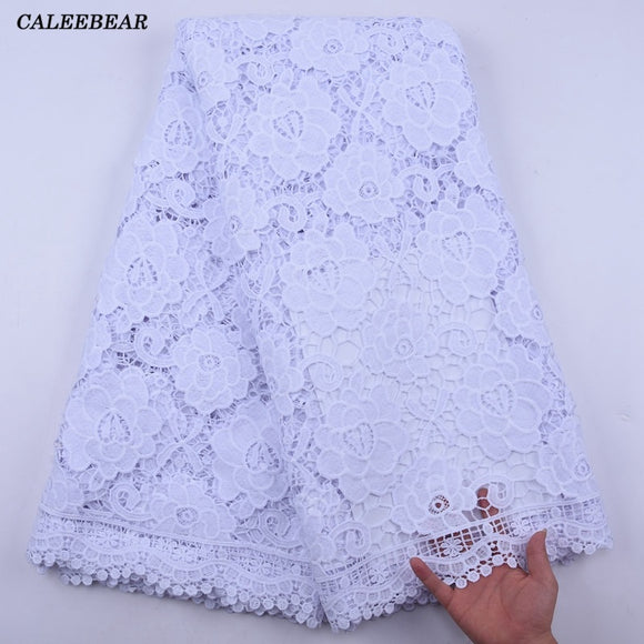 Pure White Guipure Cord Lace Fabric 2020 High Quality Nigerian Laces Fabrics African Water Soluble Lace for Wedding Dress S2021