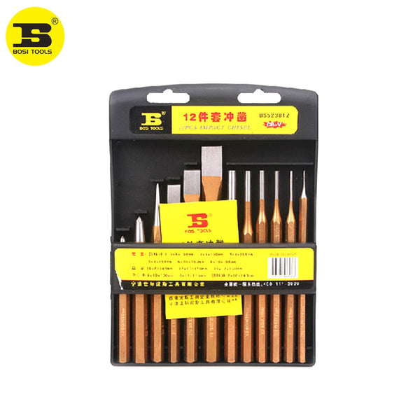 BOSI 12PC Punch Set Center Pin Cold Chisels Solid Punches