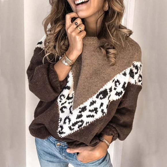 Autumn Winter Loose  Leopard Print Sweater Womens Pullover Plus Size Sweaters High Quality Oversized Thick Sweater Female