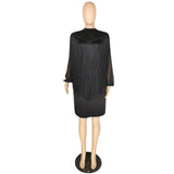 European&American High Quality Mesh Sleeve Fashionable Blouse and  Long Sleeve Dress 2 Piece Set Women Vestido De Borla