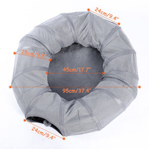 Gray Cat Toy Foldable Crossing Tunnel Long Nest Cat Bed Environmentally Educational Pet Toy Round Suede Breathable Cat Bed