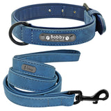 Customized Leather Dog Collar Leash Set
