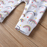 2Pcs Newborn Baby Girls Clothes Outfits Set Cute Rainbow Print Cotton Long Sleeve Jumpsuit and Headband Infant Toddler Clothing