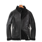 Mens Winter Slim Fit Short Shearling Jacket Real Wool Lining Office Work Coat Biker Man Suede Leather Outwear Coats Plus Size