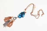 Blue Agate Stone Lariat Necklace With Tassels