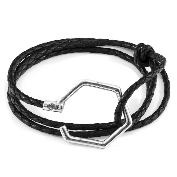 Coal Black Storey Silver & Leather Bracelet