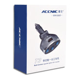 ACCNIC 3 Socket 1A/2.4A Dual USB Charge LED
