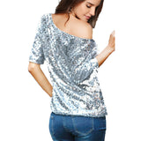 Sleeveless Solid Color Slanting Shoulders T-Shirt for Women