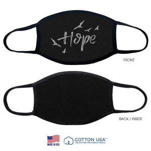 100% COTTON MADE IN THE USA HOPE WITH BIRD BLACK FABRIC FACE MASK - shopwishi 