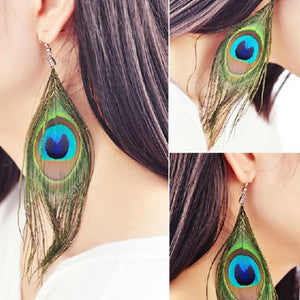 Fashion BOHO Style Peacock Earrings Feather Shiny