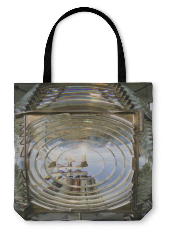 Tote Bag, Fresnel Magnifying Lens Close Up Lighthouse Glass Rotating Housing
