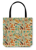 Tote Bag, Hairdressing Tools Pattern In Retro Style