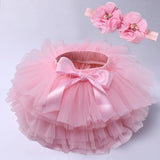 Baby girl tutu skirt 2pcs tulle lace bloomers Newborn infant outfits  Mauv headband flower set Baby mesh bloomer