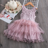 Summer  Girls Lace Cake Dress Kids Sleeveless Floral Mesh Wedding Dresses Children Clothing For Baby Girls 3 to 8 Years