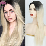 AZQUEEN Synthetic Hair Wig For Women Black Ombre Blue Long Straight 30 inch Can Be Cosplay Wigs Heat Resistant Middle Part Wigs