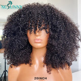 Afro Kinky Curly Wig With Bangs Full Machine Made Scalp Top Wig 200 Density Remy Brazilian Short Curly Human Hair Wigs Xcsunny