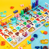 Montessori Educational Wooden Toys Seven in one Number Plate Preschool Children's Fishing Puzzle Baby Early Education Math Toys