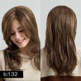 Element Heat Resistant Fiber Long Wavy Wigs with Side Bangs Synthetic Brown Mix Blonde Wigs for White/Black Women