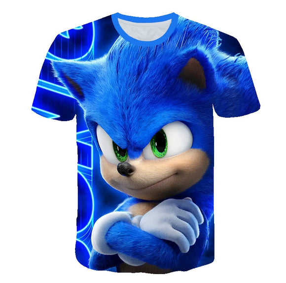 Summer Boys Cartoon Sonic hedgehog t shirt Blue 3D Printed Girls Streetwear Children Kids Clothes Baby Funny Tshirt O-Neck