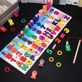 Montessori Educational Wooden Toys Seven in one Number Plate Preschool Children's Fishing Puzzle Baby Early Education Math Toys