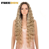 FREEDOM Synthetic Lace Wigs For Black Women 30&quot; Dark Root Blonde Brown Long Deep Wave Wavy Ombre Cosplay Wigs Heat Resistant