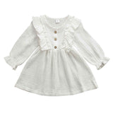 Kids Baby Girl Autumn Dress Ruffles Long Sleeve Solid Cotton Linen Party Casual Dress Clothes