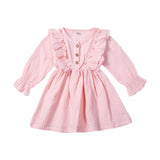 Kids Baby Girl Autumn Dress Ruffles Long Sleeve Solid Cotton Linen Party Casual Dress Clothes
