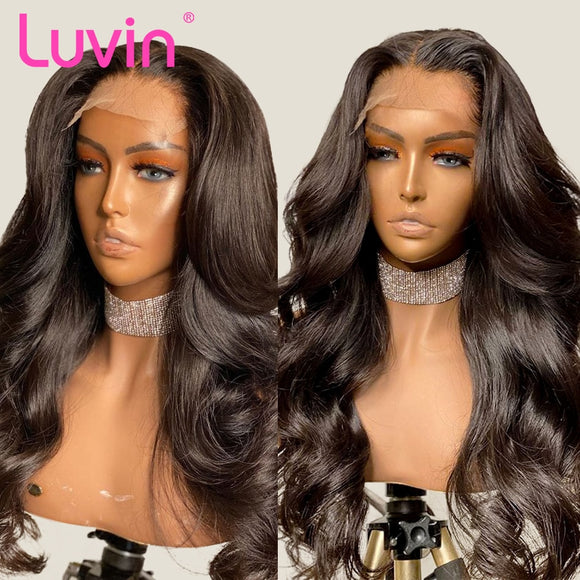 Luvin Remy Body Wave 4x4 Closure Wigs 26 28 30 Inch Lace Front Wig Pre Plucked With Baby Hair Brazilian Human Hair Frontal