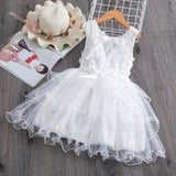 Summer  Girls Lace Cake Dress Kids Sleeveless Floral Mesh Wedding Dresses Children Clothing For Baby Girls 3 to 8 Years