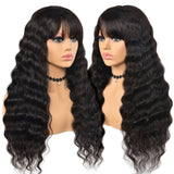 Brazilian Loose Deep Wave Human Hair Wigs With Bangs Remy Full Machine Made Human Hair Wigs For Black Women MIRONICA Remy Hair