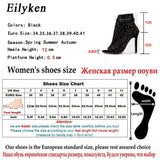 Eilyken New Women Crystal Sandals Ankle Straps Buckle Transparent Cover Heel Pumps Ladies Sandals Party Shoes size 35-43