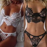 Women Sexy Bra Set Solid Color Floral Lace Push-up Padded Ladies Triangle Solid Color Bra Set Femme Underwear 2 Color