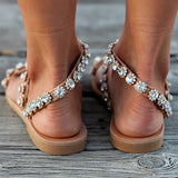 Women Sandals Bling Crystal Summer Shoes Woman Beach Flat Sandals Plus Size Flip Flop Ladies Soft Bottom Slippers Female 43