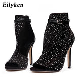 Eilyken New Women Crystal Sandals Ankle Straps Buckle Transparent Cover Heel Pumps Ladies Sandals Party Shoes size 35-43