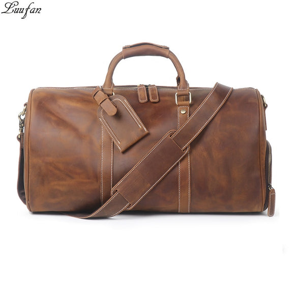 Vintage Big Capacity Men Cow Leather Travel Bag Durable Genuine Leather Tote Travel Bag