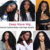 Deep Wave Closure Wig Human Hair Lace Frontal Wigs 180 Lace Front Wig Pre Plucked Bleached Knots Wigs Remy 4x4 Frontal Lace Wig