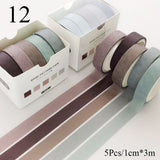 5Pcs/Set Grid Washi Tape Cute Decorative Adhesive Tape Solid Color Masking Tape For Stickers Scrapbooking DIY Stationery Tape
