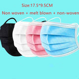 100 Pcs Pink Blue Blak White Disposable Protectiv Masks Non-woven 3-layer Face Mask Breathable Elastic Earband  Adult Mouth Mask - shopwishi 