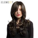 Element Heat Resistant Fiber Long Wavy Wigs with Side Bangs Synthetic Brown Mix Blonde Wigs for White/Black Women