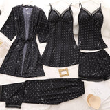 Women Robe Suit Pajamas Nighty&Satin Kimono Bathrobe Gown Nightdress Silky Lace Sleep Set Nightwear Sexy Nightgown