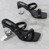Fashion Sandals Women Summer New Comfortable Latex Tape Hollow High-heel Sandals Crystal Thick Heels Party Slippers 8.5CM