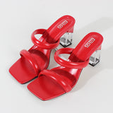 Fashion Sandals Women Summer New Comfortable Latex Tape Hollow High-heel Sandals Crystal Thick Heels Party Slippers 8.5CM