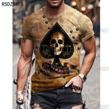 Horrible Skull Spades Poker T-Shirt Casual Men Summer 3D-Print Extra-Large T-Shirt