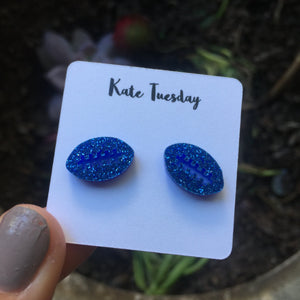 Blue Football Sparkly Stud Acrylic Earrings