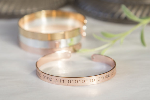 Binary Code Bracelet, Secret Message Geeky Engraved Cuff, Custom