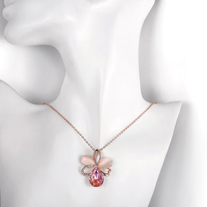 Pink Topaz Flower Necklace in 18K Rose Gold Plated with Swarovski